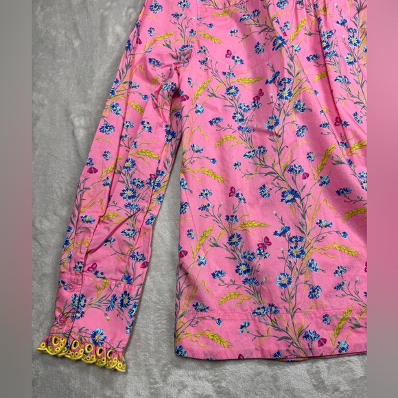 J. Crew X Liberty Pink Poplin Floral Butterfly Ruffle Long Sleeve Blouse Size XS - Picture 12 of 16